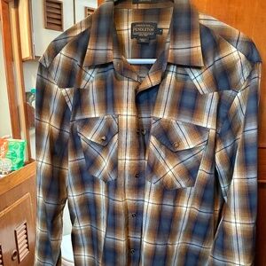 Pendleton cotton plaid beautiful blue/brown check